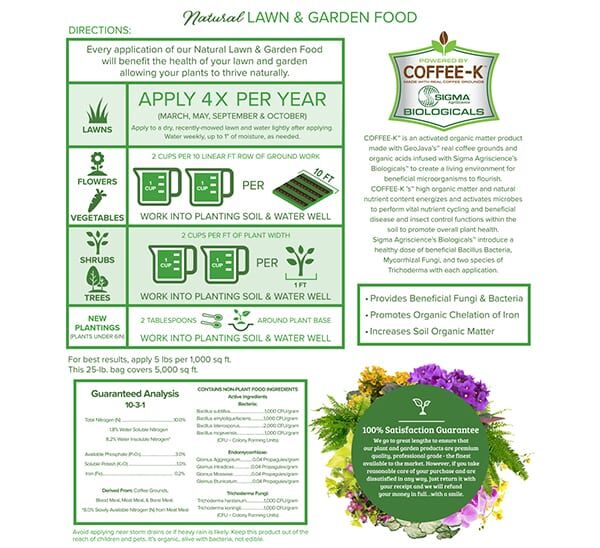 Calloway's Natural Lawn & Garden Food Bag Back Label